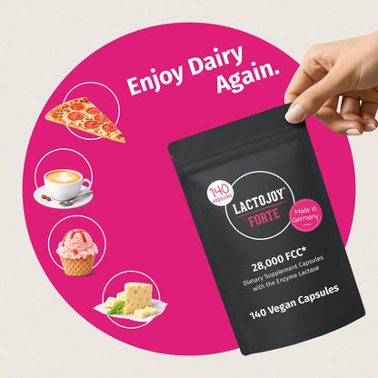 LactoJoy Forte - 28,000 FCC - 140 Vegan Capsules Refill Pack with 6h Depot Effect